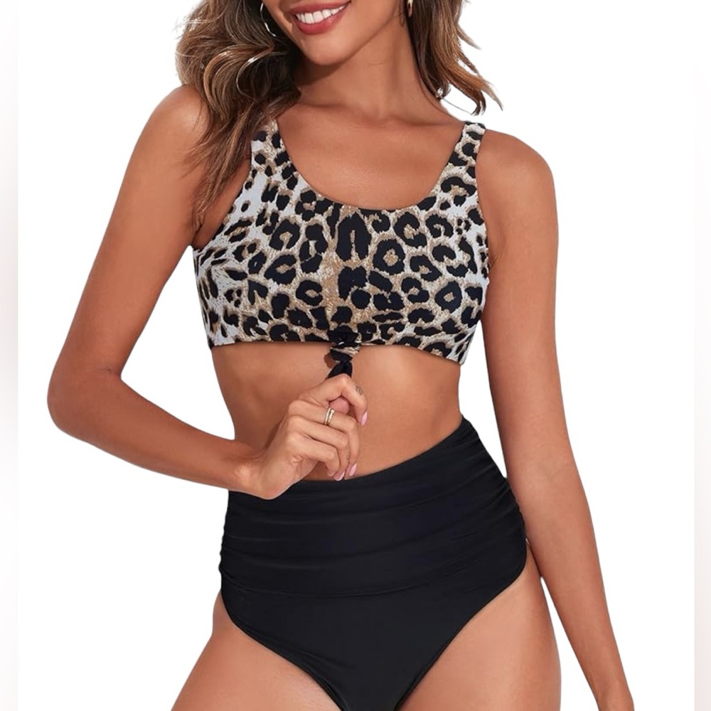 ZANDO Leopard 2 Piece Tummy Control Bathing Suit
